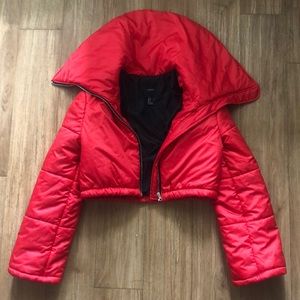 Red Puffer Cropped Jacket